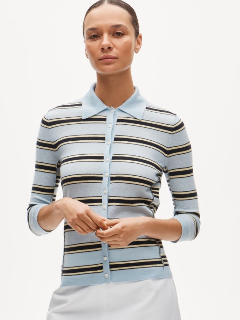 J crew Featherweight cashmere collared cardigan in mixed stripe